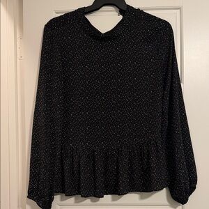 LOFT Black Speckled Peplum Long-Sleeve Top